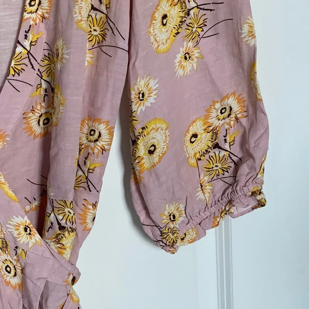 Madewell Pink Floral Long Sleeve Wrap Midi Dress Size Small 47812